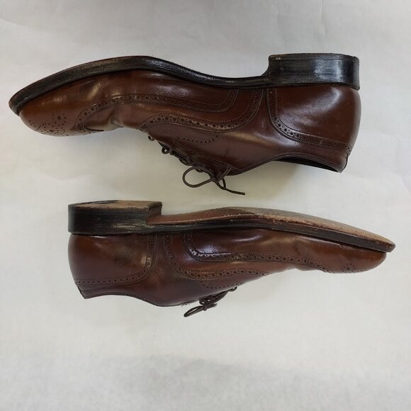 Johnston & Murphy Brogue Oxford Wingtip Men 8 Leather Crown Aristocraft BROWN - Picture 15 of 16